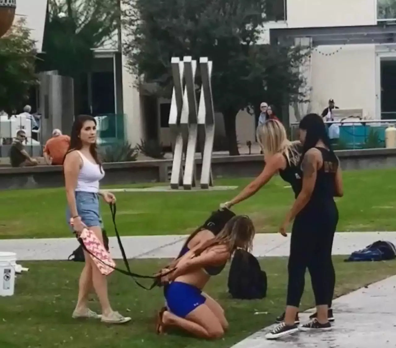 Een screenshot van een video van een inwoner van Scottsdale met een scène van ogenschijnlijke ontgroening van een sorority, die werd opgevoerd door ABC's "What Would You Do?". Het geeft wel aan dat de paddle een vanzelfsprekend onderdeel van een sorority ontgroening is.